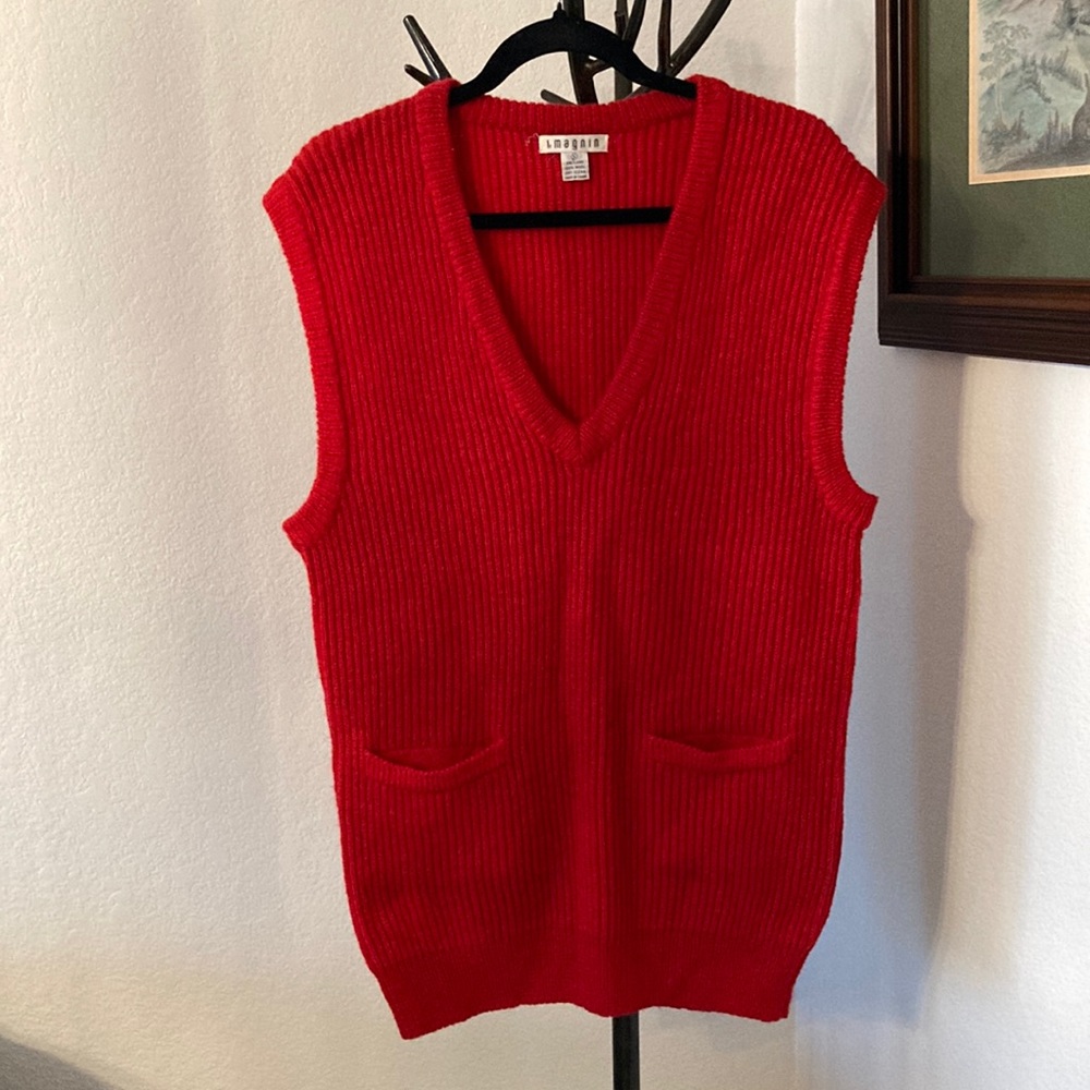 I. Magnin Vintage Wool Red Knitted Long Vest Size S